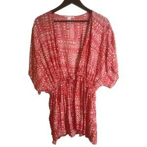 Victoria's Secret Red‎ Heart Print Sheer Swim Cover-Up One Size Drawstring Waist